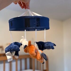 The Peanutshell Puppy Dog Crib Mobile Navy Blue Orange White Plush Nursery Decor